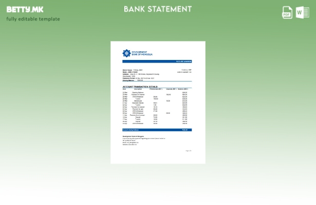 модерен стил Монголија развојна банка на Монголија банкарски извод на ексел шабл
